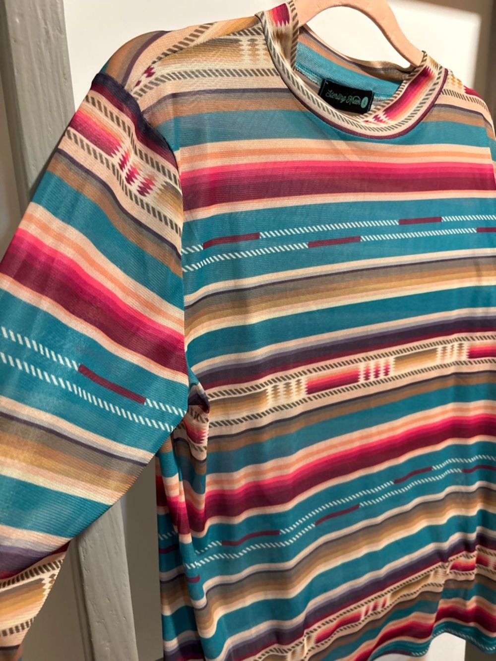 Sterling Kreek L sheer long sleeve tee, western, southwestern, fall layers 90’s - Picture 4 of 9